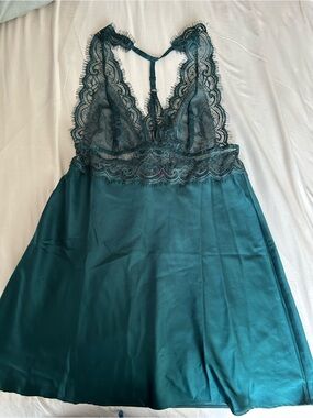 Adore Me Teal Lace-Trim Satin nightgown